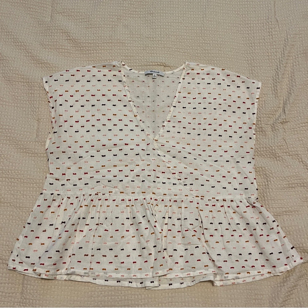 Madewell Cotton Peplum V-neck Top - Size XL
